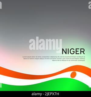 Abstract waving niger flag. Creative gray silver background for design of patriotic holiday card. National poster. State niger patriotic cover, flyer Stock Vector