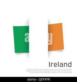Republic of ireland flag in paper cut style. Creative background in irish flag colors for holiday card design. National Poster. State ireland Stock Vector