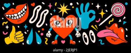 Cartoon vector Comic characters. Crazy cartoons Abstract vector collection in trendy retro comic style Stock Vector