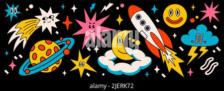 Cartoon vector Comic characters. Crazy cartoons Abstract vector collection in trendy retro comic style Stock Vector