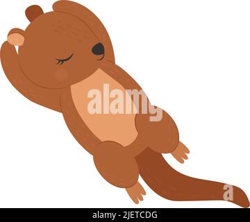 Sea Otter Clipart Character Design. Adorable Clip Art Otter Sleeping on Back. Vector Illustration of an Animal for Prints for Clothes, Stickers, Baby Stock Vector
