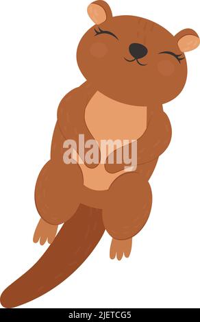 Otter Clipart in Cute Cartoon Style Beautiful Clip Art Sea Otter Swims on its Back. Vector Illustration of an Animal for Prints for Clothes, Stickers Stock Vector