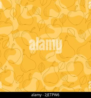 seamless pattern hand drawn doodle apple and pear fruits. Stock Vector