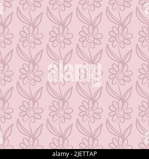 seamless pattern with daisy tulip flowers hand drawn doodle style. Stock Vector
