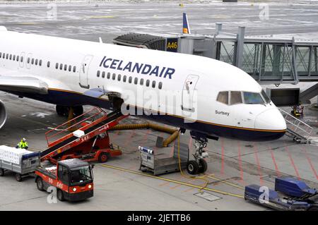 OSLO - DEC 31: Close-up of Icelandair Boeing with aircompany logotype before flight at Oslo airport Gardermoen, December 31. 2015 in Norway