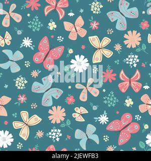 butterfly vector seamless repeat pattern design background. Random colorful butterfly silhouette, cute girly pastel pattern. Stock Vector