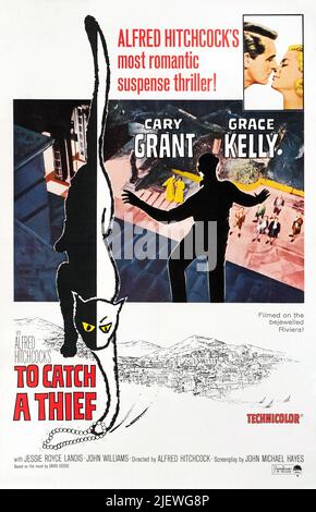 To Catch a Thief - 1955 Film Poster,film directed by Alfred Hitchcock. Starring  Cary Grant and Grace Kelly Stock Photo