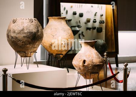 Tbilisi, Georgia. Georgian National Museum. General View On Kvevri Or Qvevri - Also Known As Tchuri. Large Earthenware Vessels Used For The Fermentati Stock Photo