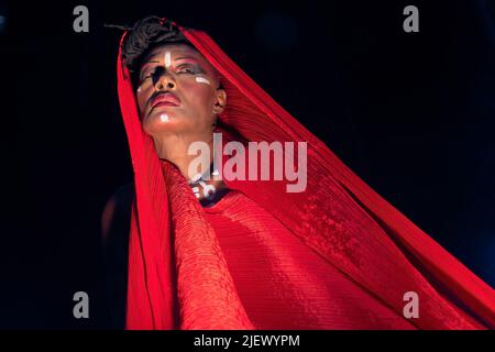 Bergen, Norway. 14th, June 2022. The Jamaican singer and songwriter Grace Jones performs a live concert during the Norwegian music festival Bergenfest 2022 in Bergen. (Photo credit: Gonzales Photo - Jarle H. Moe). Stock Photo