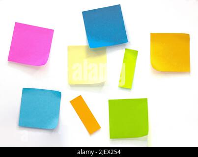 Collection of different colored sheets of note papers Isolated on white background,post it notes Stock Photo