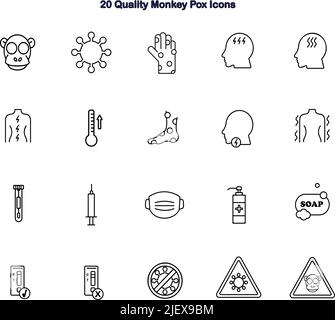 Monkey pox symptoms and prevent icons. Medicine icon pack Stock Vector