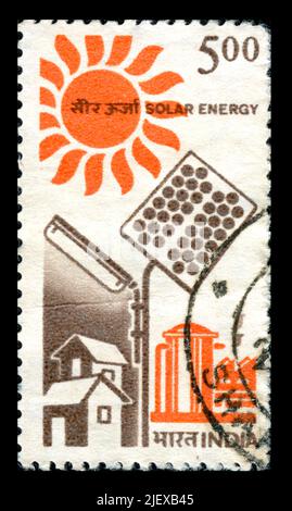 Stamp print in India, Solar energy Stock Photo