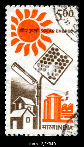 Stamp print in India, Solar energy Stock Photo