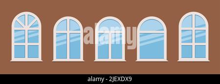 Set Windows in white frames. round windows icon. collection Various windows. Stock Vector