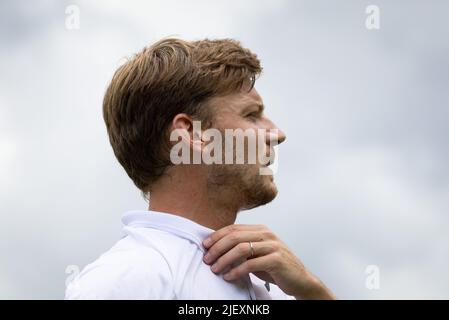 Wimbledon, Uk, 28 June 2022. Belgian David Goffin pictured during a first round game in the men's singles tournament against Moldavian Albot at the 2022 Wimbledon grand slam tennis tournament at the All England Tennis Club, in south-west London, Britain, Tuesday 28 June 2022. BELGA PHOTO BENOIT DOPPAGNE Stock Photo