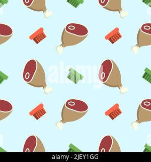 Seamless vector pattern of meat legs and falling pate or canned meat boxes Stock Vector
