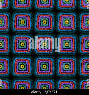 Seamless geometrical square vector pattern, satin stitch embroidery Stock Vector