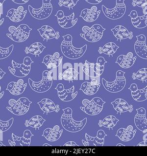 Seamless vector pattern of ethnic hand drawn birds of color 2022 Stock Vector