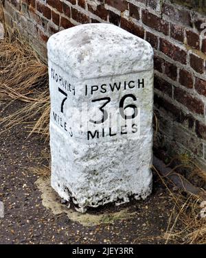 Mile Marker - Norwich to Ipswich Stock Photo