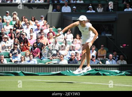 London, UK. 28th June, 2022. Poland's Iga Swiatek in action in her first round match against Croatian Jana Felt on day two of the 2022 Wimbledon championships in London on June 28, 2022. Photo by Hugo Philpott/UPI Credit: UPI/Alamy Live News Stock Photo
