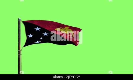 waving flag of Papua New Guinea for state holiday on green screen, isolated - object 3D rendering Stock Photo