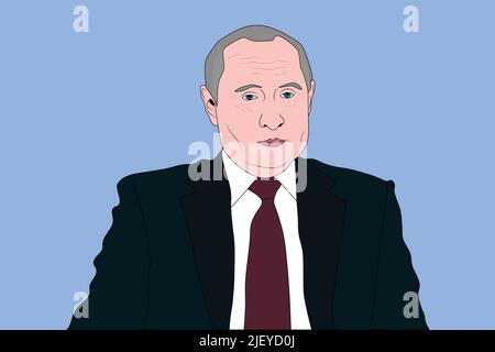 Vladimir Vladimirovich Putin - President of Russia, in a speech shortly before the invasion of Ukraine. In Moscow on 24 February 2022. Stock Vector