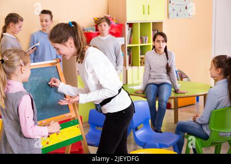 Schoolchildren during break between lessons in elementary school Stock Photo