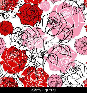 seamless pattern of large red and pink rose buds, texture, design Stock Vector
