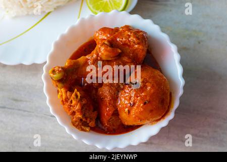 delicious Bengali style chicken curry is ready to serve. Stock Photo