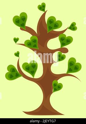 Fantasy tree with heart-shaped leaves Stock Vector