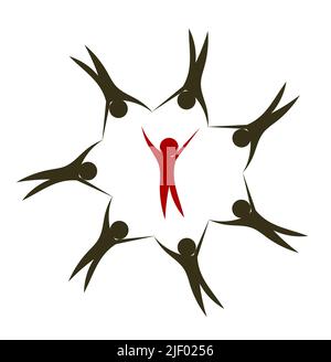 People together holding hands in circle. Leader inside Stock Vector