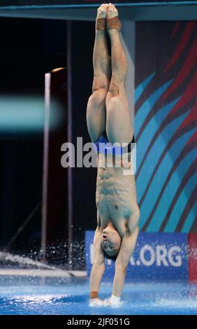 Budapest, Hungary. 28th June, 2022. Wang Zongyuan of China competes during the men's 3m springboard final of diving at the 19th FINA World Championships in Budapest, Hungary, June 28, 2022. Credit: Zheng Huansong/Xinhua/Alamy Live News Stock Photo