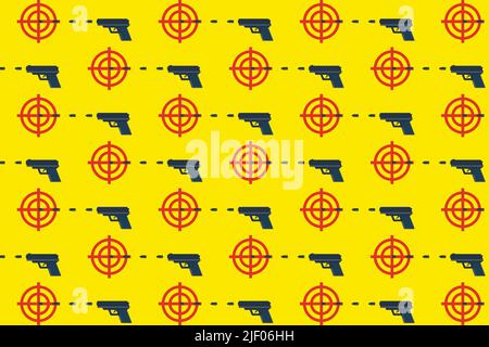 Gun targets and guns. Pattern on yellow Stock Vector