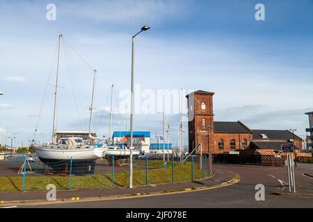 Boats out of the water at Ardrossan Marina Stock Photo