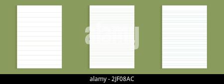 Grid paper set. Realistic blank lined paper sheet in A4 format. Striped background with color graph. Geometric pattern for school, wallpaper, textures Stock Vector