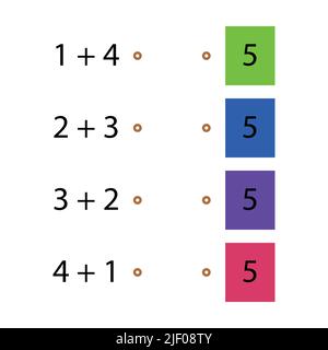 Folding trainer. Choose the correct answer. Addition tables. Fill in the missing numbers. Logic game. Children education poster on mathematics. School Stock Vector