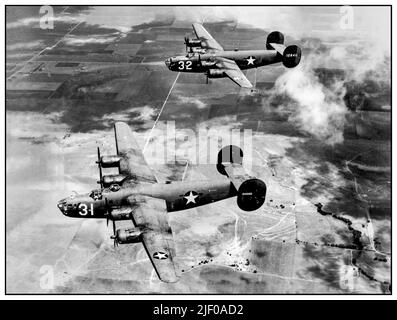 WW2 USAF Consolidated B-24 'Liberator' bomber aircraft  B-24 airplane suitable for long over-water bombing missions in World War II Second World War. The Consolidated B-24 Liberator is an American heavy bomber, designed by Consolidated Aircraft of San Diego, California. B-24 was the mainstay of the US strategic bombing campaign in the Western European theater. Due to its range, it proved useful in bombing operations in the Pacific, including the bombing of Japan. Long-range anti-submarine Liberators played an instrumental role in closing the Mid-Atlantic gap in the Battle of the Atlantic. Stock Photo