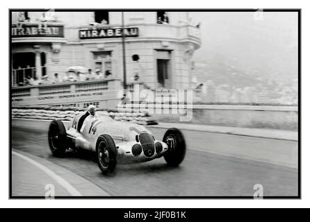 1936: Mercedes-Benz  Manfred von Brauchitsch with Silver Arrow 750-kg formula racing car W 125k at Mirabeau on the Monaco Grand Prix motor racing circuit Monaco Monte Carlo The 1936 Monaco Grand Prix was a Grand Prix motor race held at Circuit de Monaco on 13 April 1936. Mercedes came First. Germany Rudolf Caracciola Mercedes-Benz Stock Photo