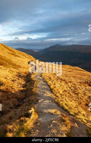 The track on Ben Ledi with Beinn Each in the background, Trossachs, Perthshire, Scotland Stock Photo