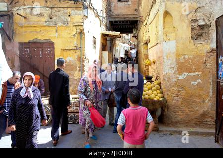 Morocco Fez. The narrow alleys of the Medina Stock Photo