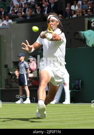 London, UK. 28th June, 2022. Spain's Rafael Nadal in action in his first round match against Argentinian Francisco Cerundolo on day two of the 2022 Wimbledon championships in London on June 28, 2022. Photo by Hugo Philpott/UPI Credit: UPI/Alamy Live News Stock Photo