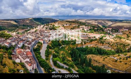 Aerial view of the medieval village of Sepulveda in the community of Castilla Leon, Spain. Stock Photo