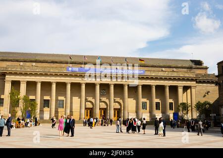 Students from the University of Dundee after thier graduation ceremony at Caird Hall, City Square, Dundee, Angus, Scotland Stock Photo