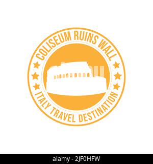 Circle rubber stamp with the Coliseum ruins travel destination written inside the stamp. Italy historical wall ruins. Italy travel destination rubber Stock Vector