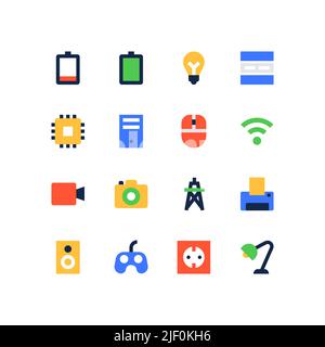Electronics and online application - set of flat design style icons Stock Vector