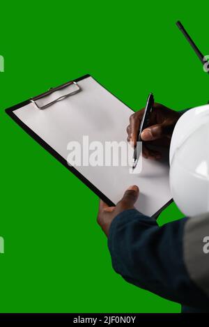 Crop black mariner doing paperwork Stock Photo