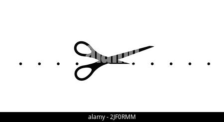 Scrissors cut dotted line with dot vector icon. Stock Vector