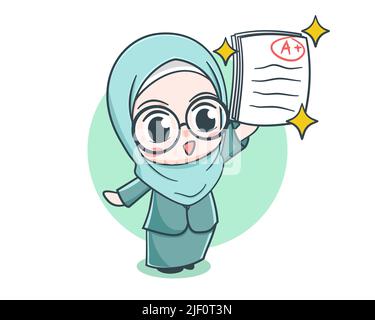 Cute female muslim teacher cartoon character Stock Vector