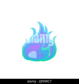 Cartoon gas fire flame, blue flaming element on white Stock Vector