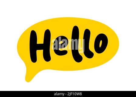 Hello speech bubble. Hello text. Hand drawn quote. Hi icon lettering. Doodle phrase. Vector illustration Stock Vector